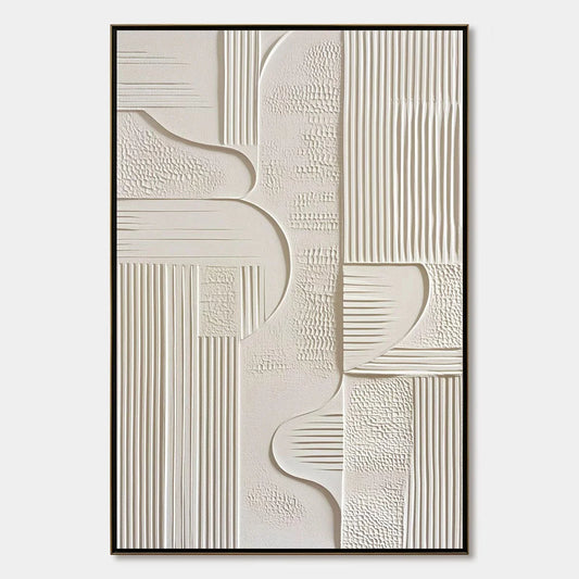 STRUCTURED CALM: Textured White Minimalist Abstract Wabi Sabi Wall Art | hanging in living room, Minimalist wall art