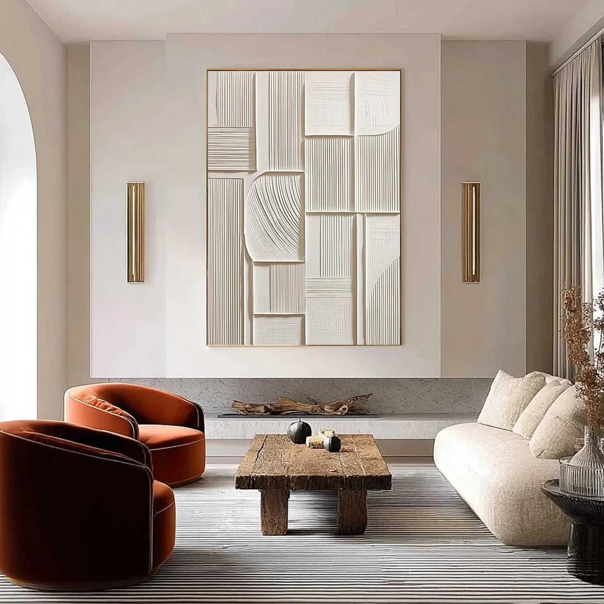 STRUCTURED CALM: Textured White Minimalist Abstract Wall Art | Minimalist closeup, raised brushwork detail