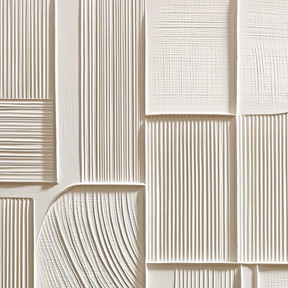 STRUCTURED CALM: Textured White Minimalist Abstract Wall Art | rectangular format, hand-painted canvas edge