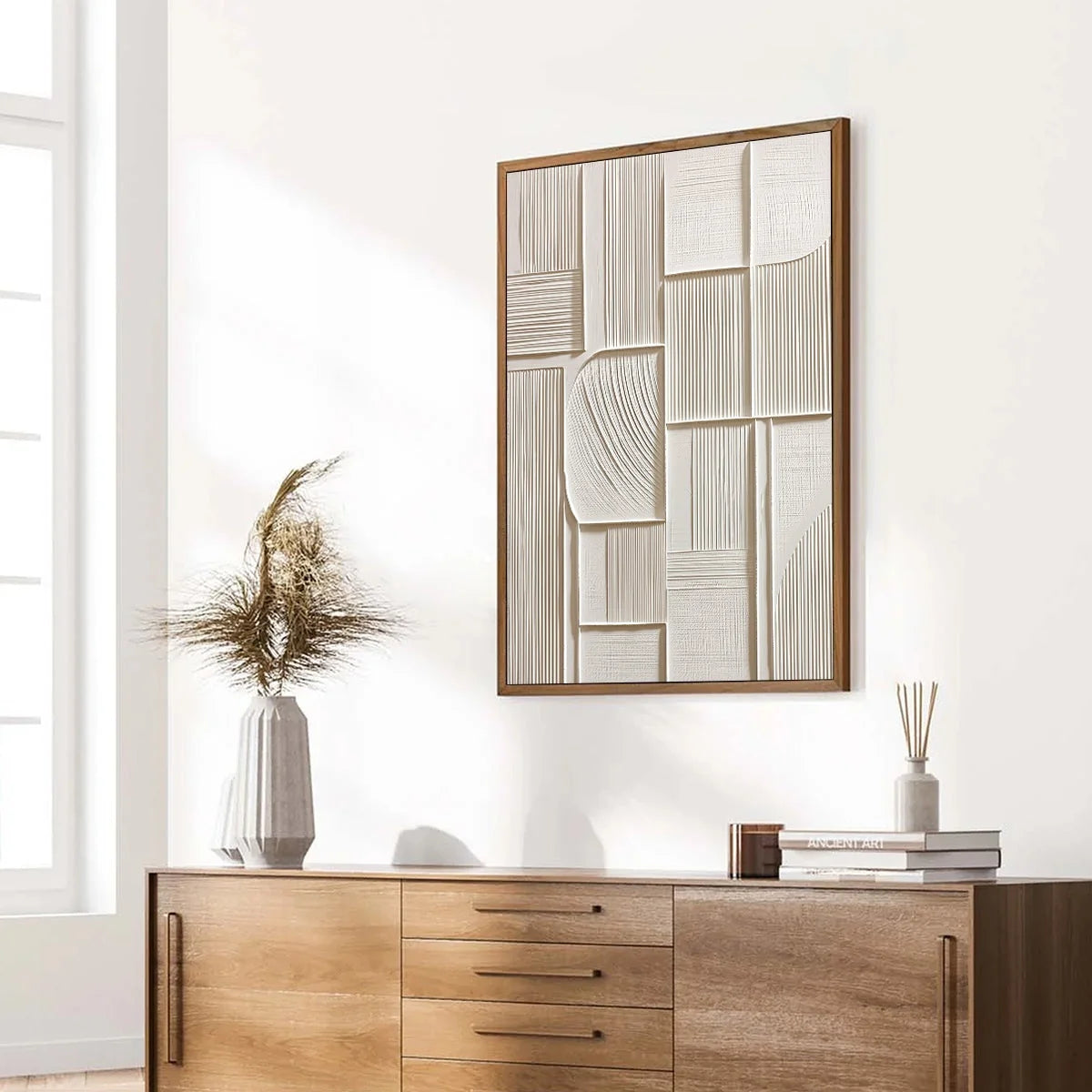 STRUCTURED CALM: Textured White Minimalist Abstract Wall Art | multi-color palette, original oil on stretched canvas art