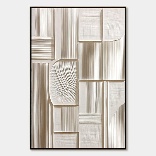 STRUCTURED CALM: Textured White Minimalist Abstract Wall Art | hanging in living room, Minimalist wall art