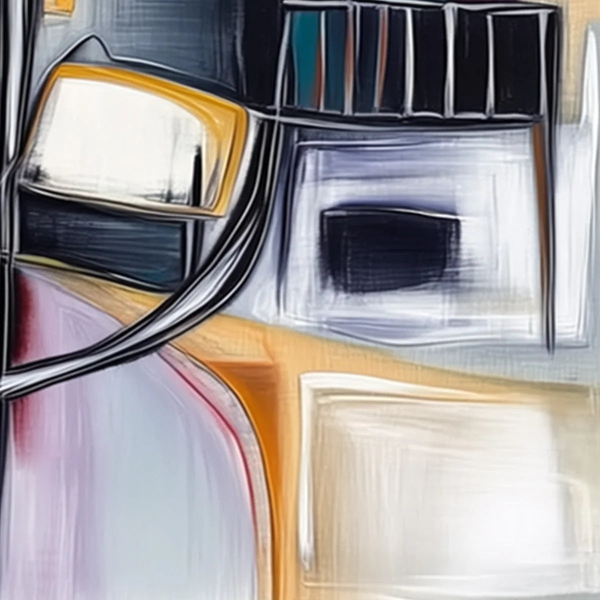 STRUCTURED CHAOS: Modern Square Abstract Painting with Architectural Lines | rectangular format, hand-painted canvas edge