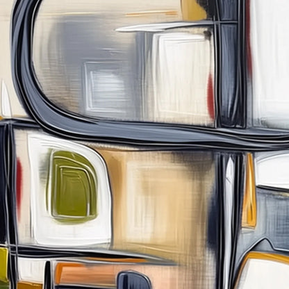 STRUCTURED CHAOS: Modern Square Abstract Painting with Architectural Lines | rolled canvas, ready for custom framing