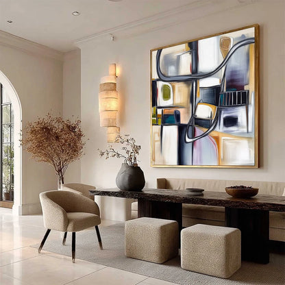 STRUCTURED CHAOS: Modern Square Abstract Painting with Architectural Lines | multi-color palette, original oil on stretched canvas art