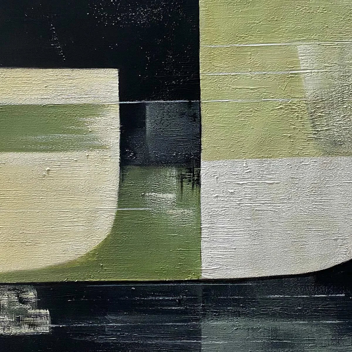 STRUCTURED FORMS: Minimalist Abstract Block Oil Painting | black frame version on white wall