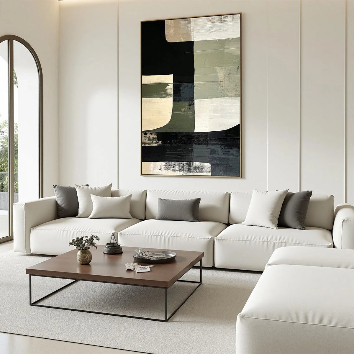 STRUCTURED FORMS: Minimalist Abstract Block Oil Painting | Minimalist mood, soft natural light studio shot