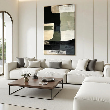 STRUCTURED FORMS: Minimalist Abstract Block Oil Painting | Minimalist mood, soft natural light studio shot