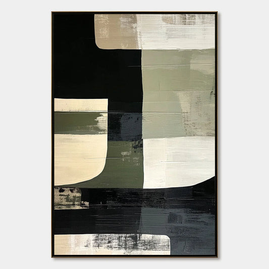 STRUCTURED FORMS: Minimalist Abstract Block Oil Painting | hanging in living room, Minimalist wall art