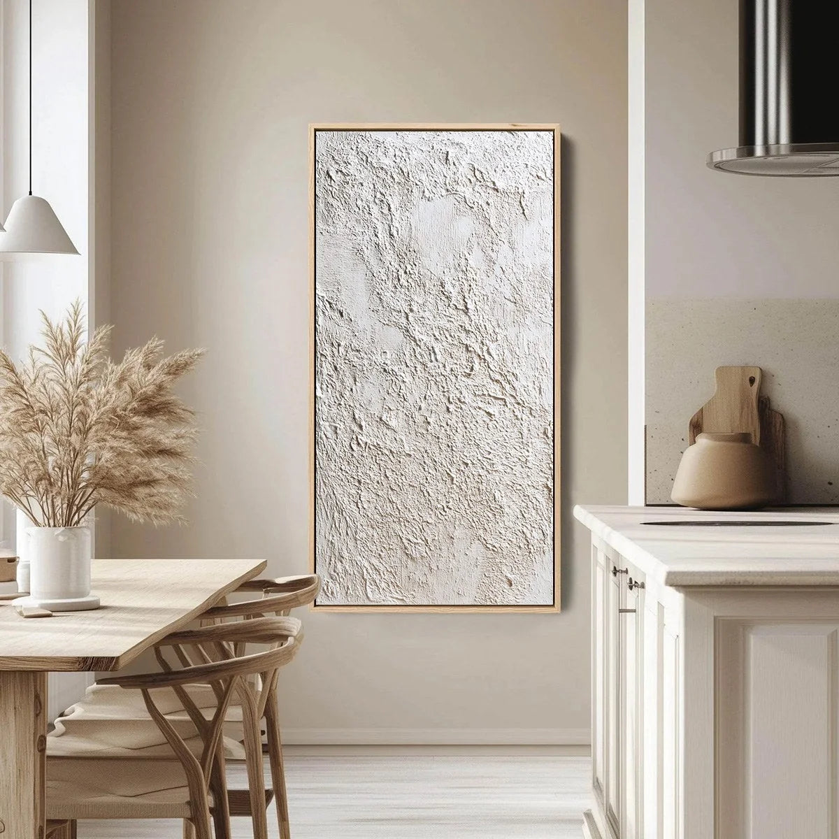 STUCCO: Heavily Textured Wabi Sabi Abstract Painting | gold frame stretched on neutral wall