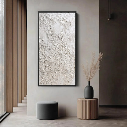 STUCCO: Heavily Textured Wabi Sabi Abstract Painting | black frame version on white wall