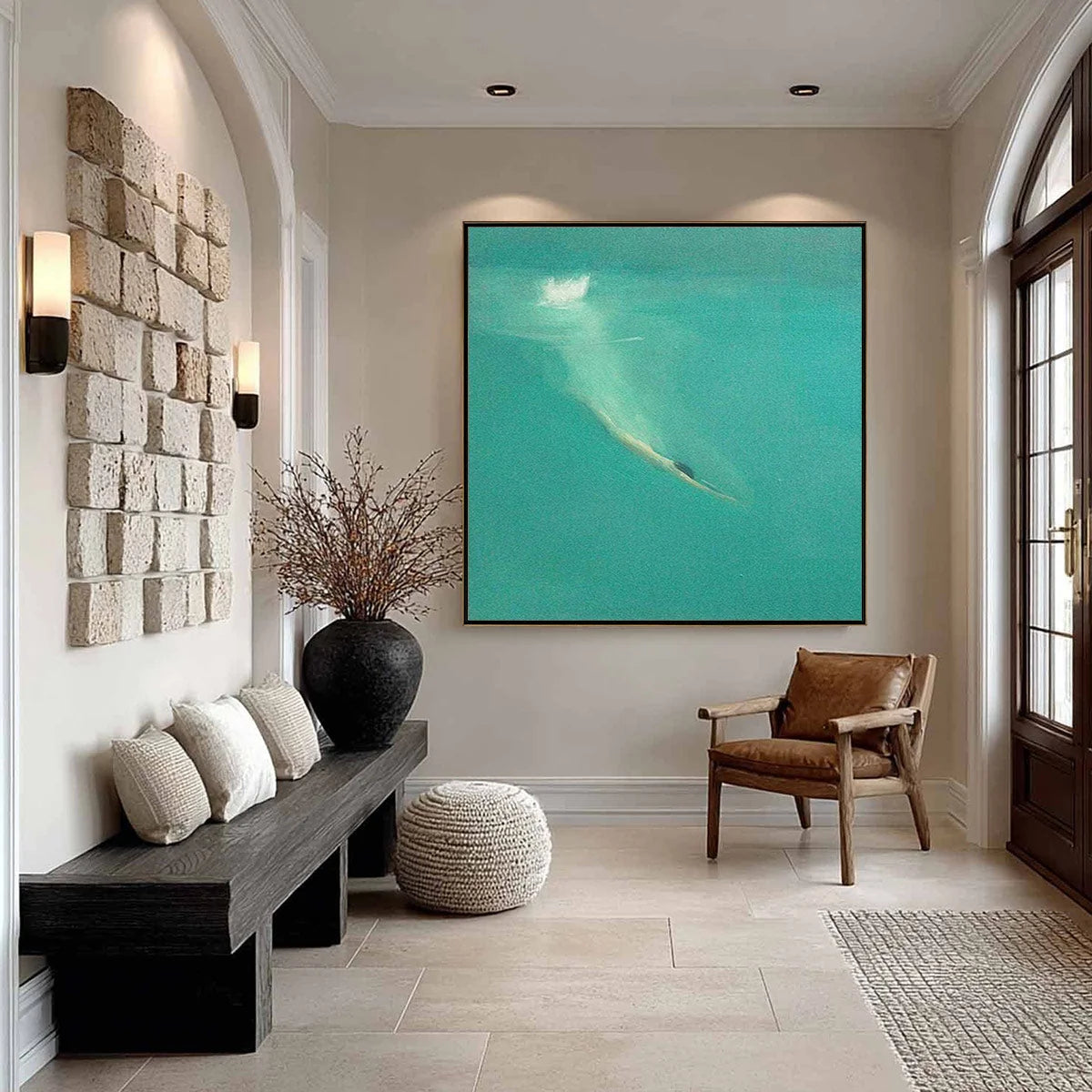 SUBMERGE: Minimalist Wabi Sabi Sea Painting | Minimalist closeup, raised brushwork detail