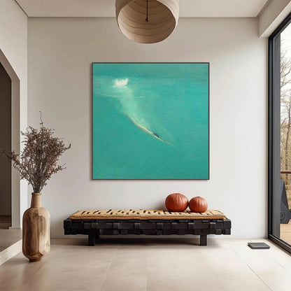 SUBMERGE: Minimalist Wabi Sabi Sea Painting | gold frame stretched on neutral wall