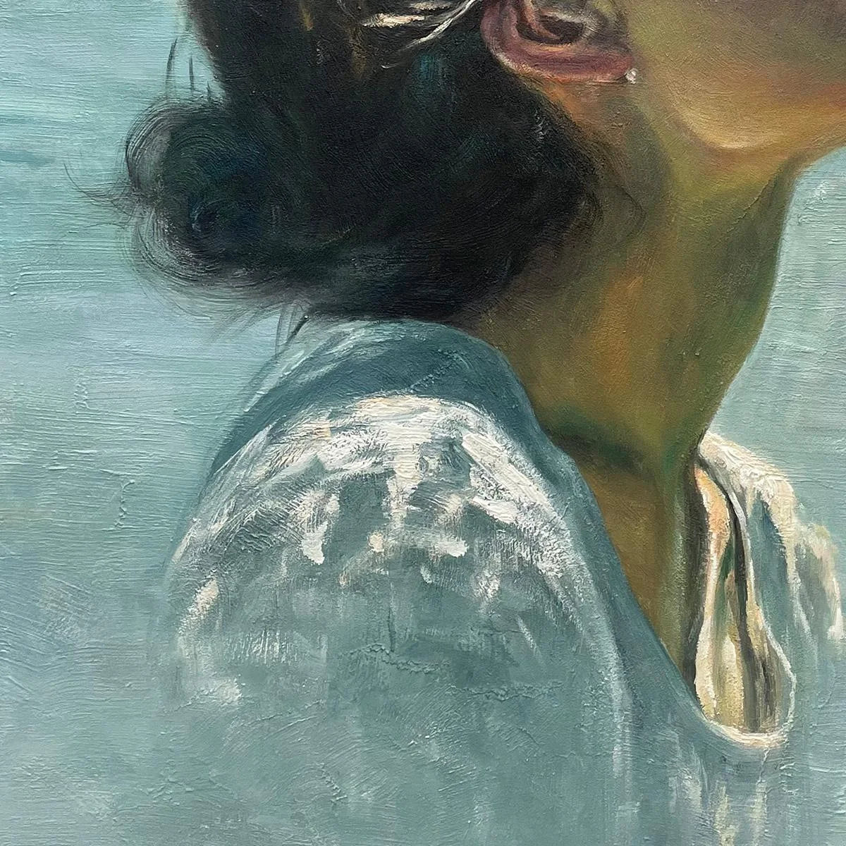 SUBMERGED SERENITY: Figurative Underwater Portrait Oil Painting | rectangular format, hand-painted canvas edge