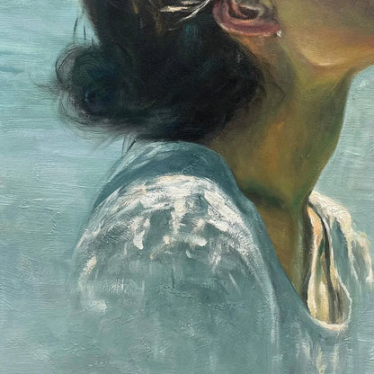 SUBMERGED SERENITY: Figurative Underwater Portrait Oil Painting | rectangular format, hand-painted canvas edge