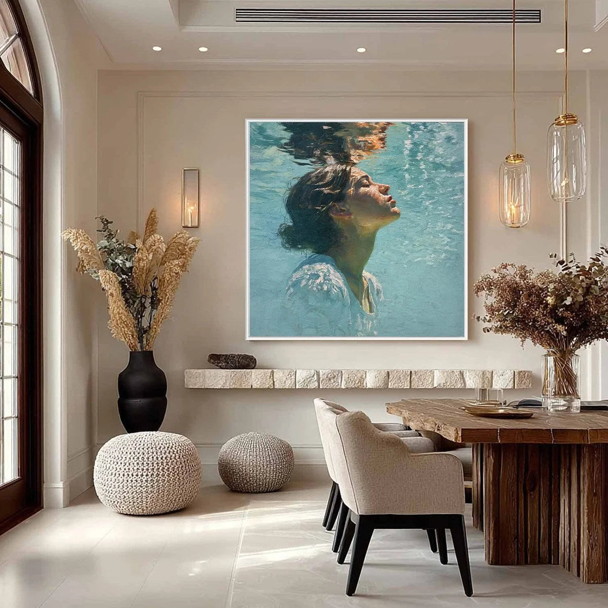 SUBMERGED SERENITY: Figurative Underwater Portrait Oil Painting | rolled canvas, ready for custom framing