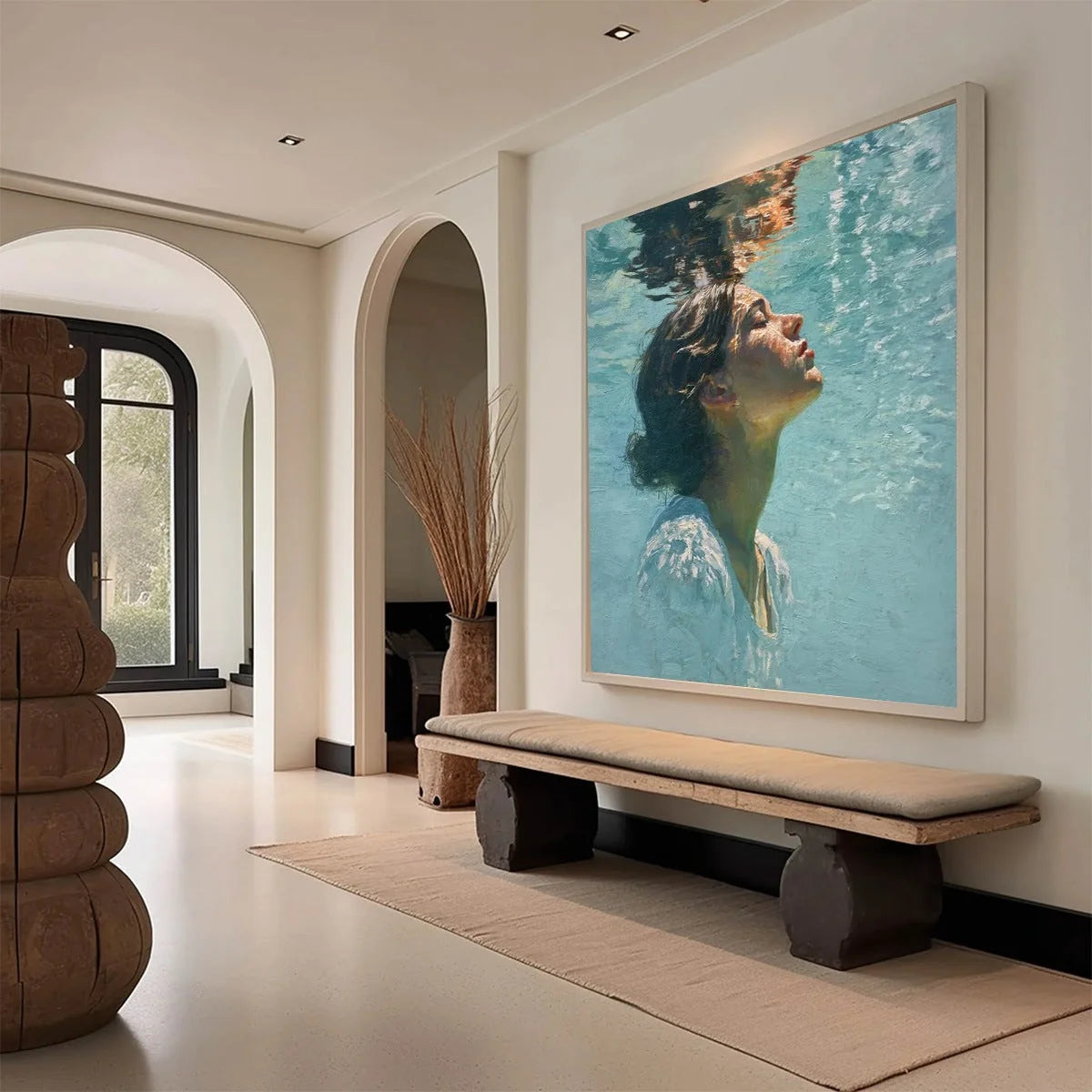 SUBMERGED SERENITY: Figurative Underwater Portrait Oil Painting | Figurative mood, soft natural light studio shot