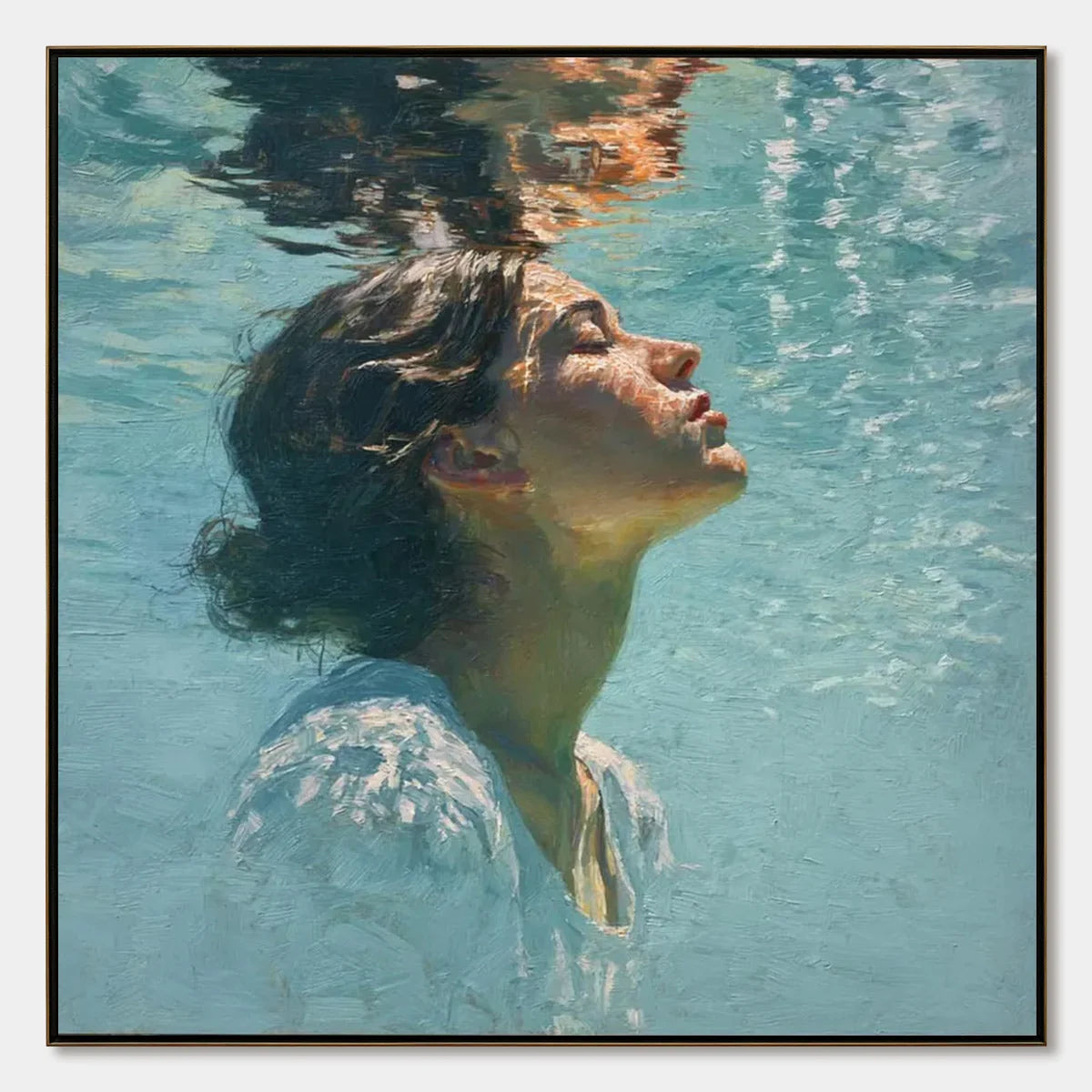 SUBMERGED SERENITY: Figurative Underwater Portrait Oil Painting | hanging in living room, Figurative wall art