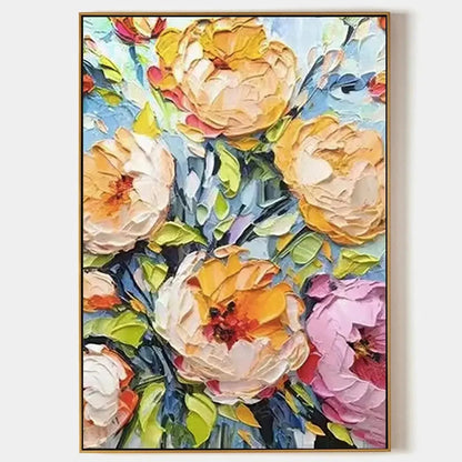 SUMMER BLOOM: Textured Impasto Floral Painting in Yellow and Pink for Living Room | hanging in living room, Abstract wall art