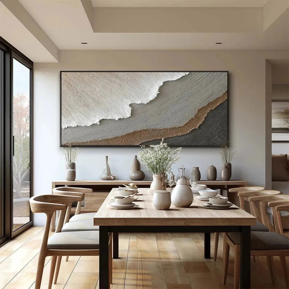 EARTH TONES: Textured Abstract Landscape Painting in Neutral Colors | beige palette, original Hand-painted on premium stretched canvas using artist-grade oils; rich layered surface combines smooth ...