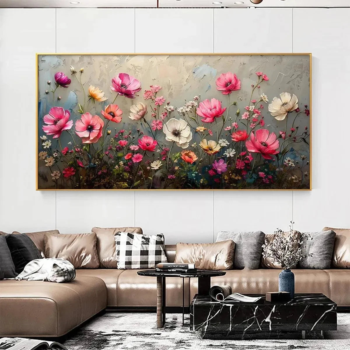 SUMMER BLOOM: Textured Pink and White Floral Painting on Grey Background | Abstract closeup, raised brushwork detail