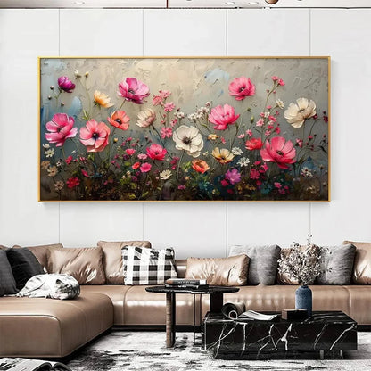 SUMMER BLOOM: Textured Pink and White Floral Painting on Grey Background | Abstract closeup, raised brushwork detail