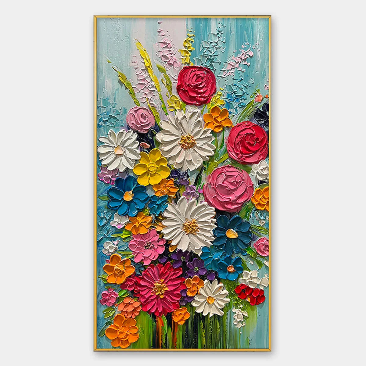 SUMMER BOUQUET: Colorful Floral Impasto Oil Painting | Abstract closeup, raised brushwork detail