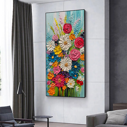 SUMMER BOUQUET: Colorful Floral Impasto Oil Painting | Abstract mood, soft natural light studio shot