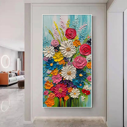 SUMMER BOUQUET: Colorful Floral Impasto Oil Painting | hanging in living room, Abstract wall art