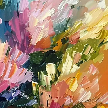 SUMMER BOUQUET: Impressionistic Floral Painting in Vibrant Colors | rectangular format, hand-painted canvas edge