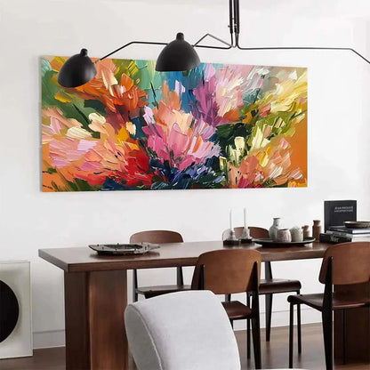 SUMMER BOUQUET: Impressionistic Floral Painting in Vibrant Colors | black frame version on white wall