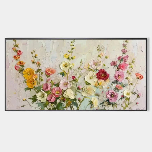 SUMMER BOUQUET: Textured Floral Painting, Impasto Wall Art, Panoramic Canvas, Colorful Decor | hanging in living room, Abstract wall art
