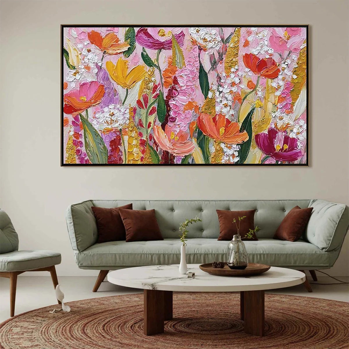 SUMMER GARDEN RHAPSODY: Textured Impasto Floral Oil Painting | Abstract closeup, raised brushwork detail