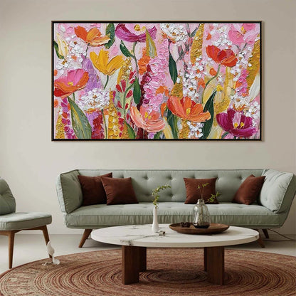 SUMMER GARDEN RHAPSODY: Textured Impasto Floral Oil Painting | Abstract closeup, raised brushwork detail