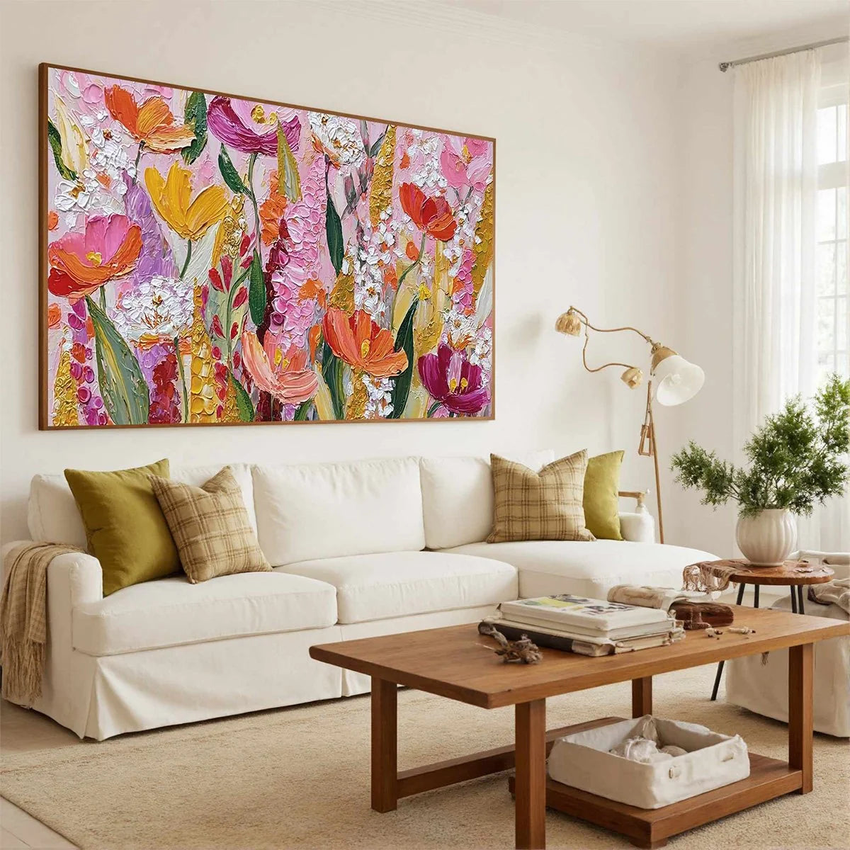 SUMMER GARDEN RHAPSODY: Textured Impasto Floral Oil Painting | rectangular format, hand-painted canvas edge