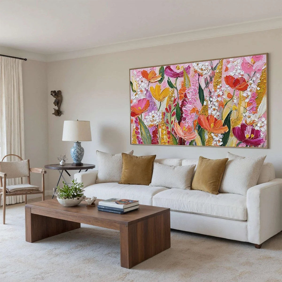 SUMMER GARDEN RHAPSODY: Textured Impasto Floral Oil Painting | rolled canvas, ready for custom framing