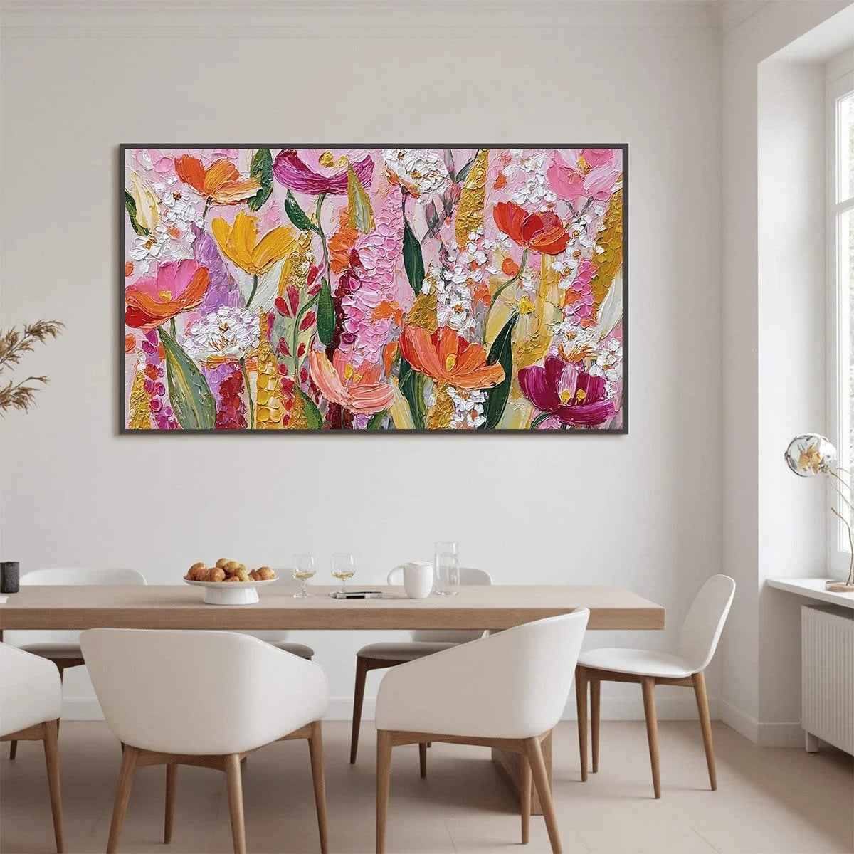 SUMMER GARDEN RHAPSODY: Textured Impasto Floral Oil Painting | Abstract mood, soft natural light studio shot