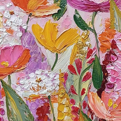 SUMMER GARDEN RHAPSODY: Textured Impasto Floral Oil Painting | multi-color palette, original oil on stretched canvas art