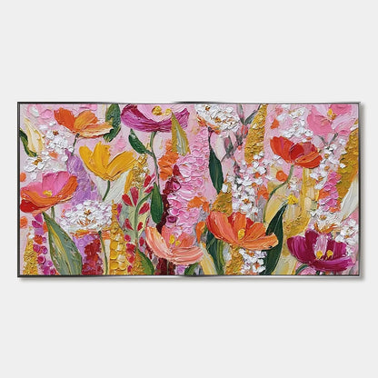 SUMMER GARDEN RHAPSODY: Textured Impasto Floral Oil Painting | hanging in living room, Abstract wall art