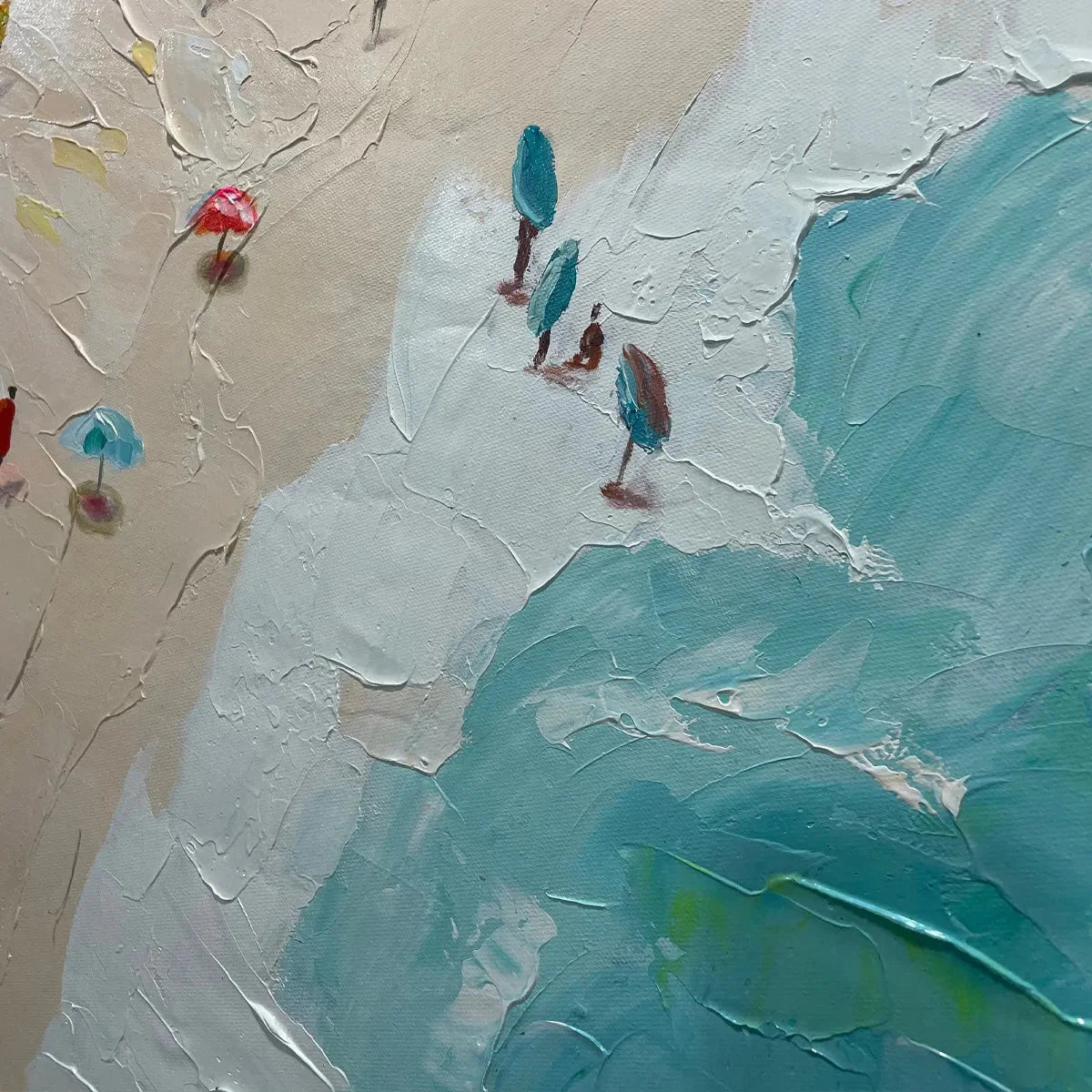 SUMMER HOLIDAY: Colorful Impasto Beach Scene Oil Painting | rectangular format, hand-painted canvas edge