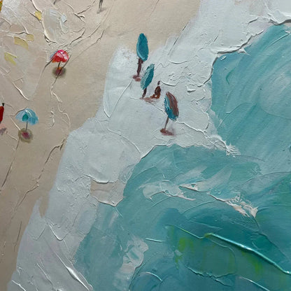 SUMMER HOLIDAY: Colorful Impasto Beach Scene Oil Painting | rectangular format, hand-painted canvas edge