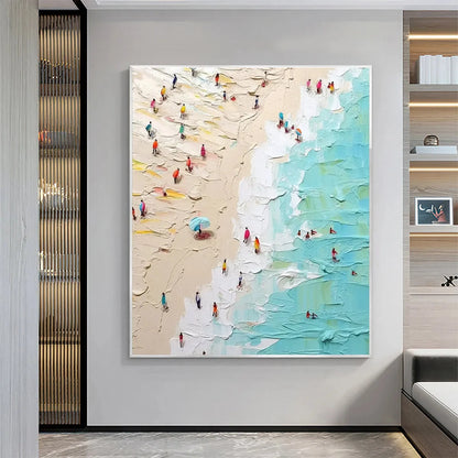 SUMMER HOLIDAY: Colorful Impasto Beach Scene Oil Painting | Abstract mood, soft natural light studio shot