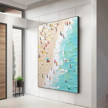 SUMMER HOLIDAY: Colorful Impasto Beach Scene Oil Painting | multi-color palette, original oil on stretched canvas art