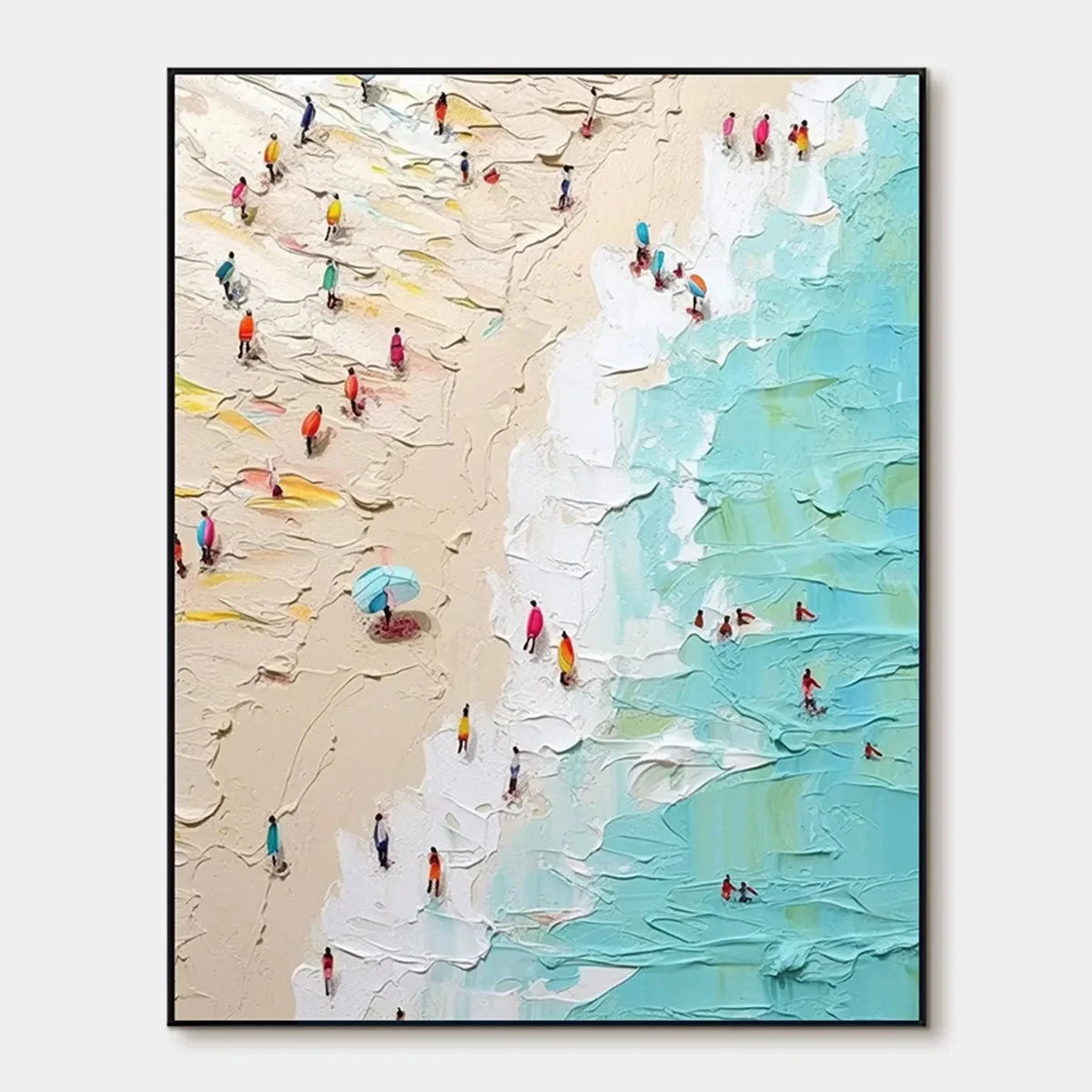 SUMMER HOLIDAY: Colorful Impasto Beach Scene Oil Painting | hanging in living room, Abstract wall art