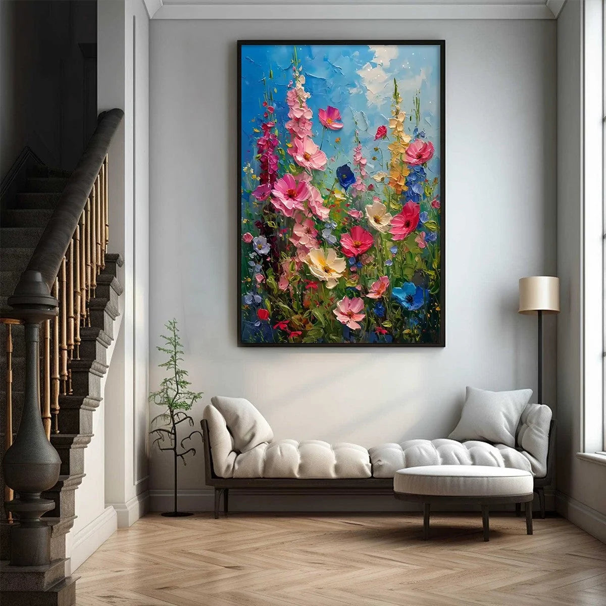 SUMMER MEADOW DANCE: Textured Impasto Floral Oil Painting | Abstract closeup, raised brushwork detail