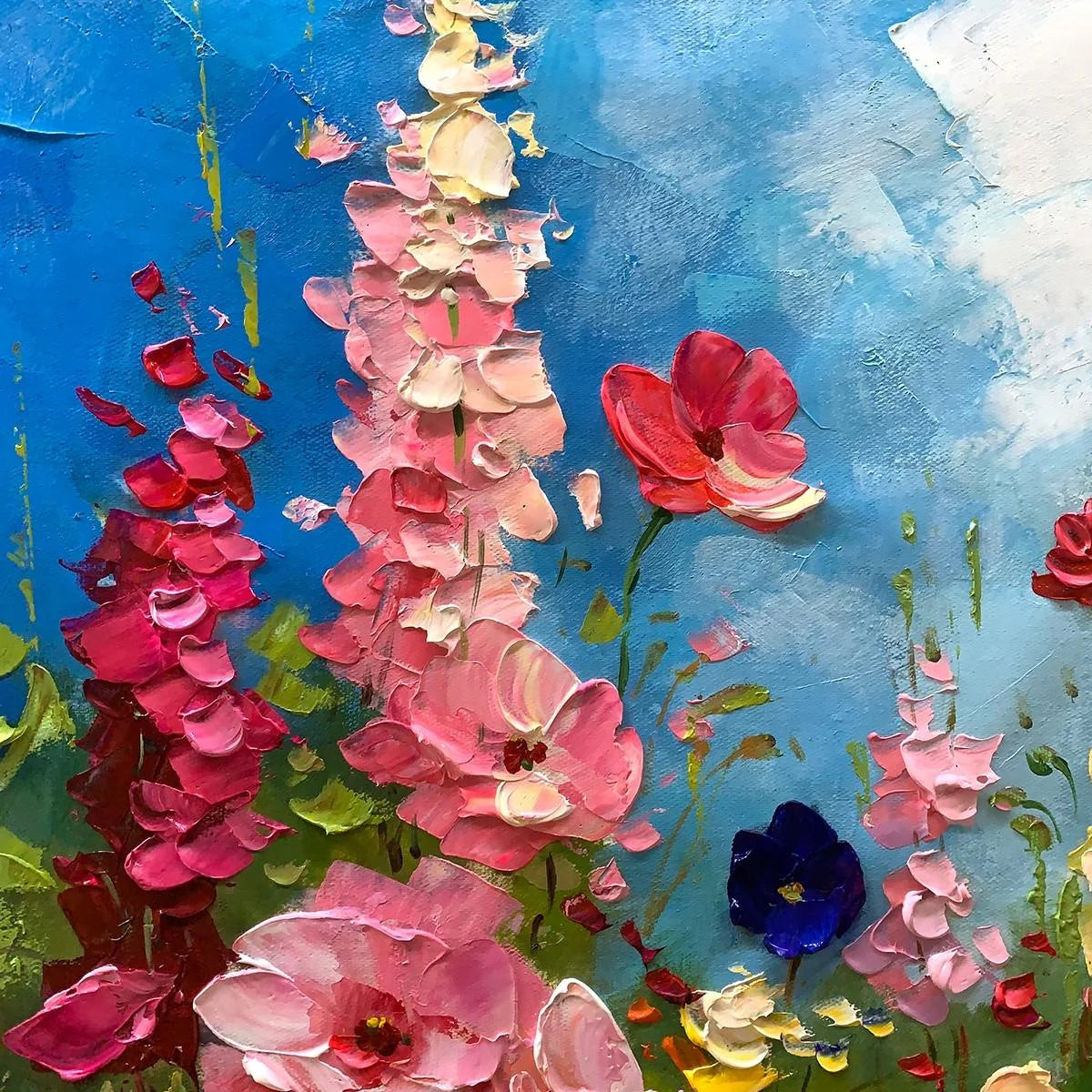 SUMMER MEADOW DANCE: Textured Impasto Floral Oil Painting | rolled canvas, ready for custom framing
