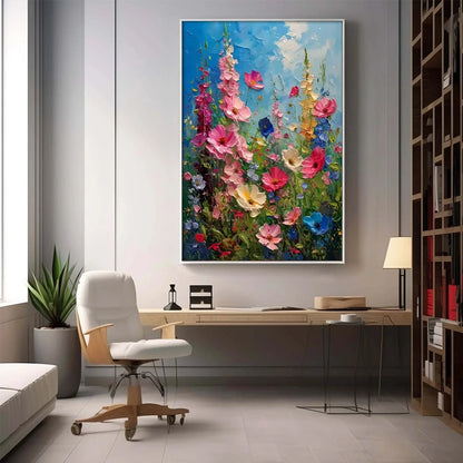 SUMMER MEADOW DANCE: Textured Impasto Floral Oil Painting | Abstract mood, soft natural light studio shot
