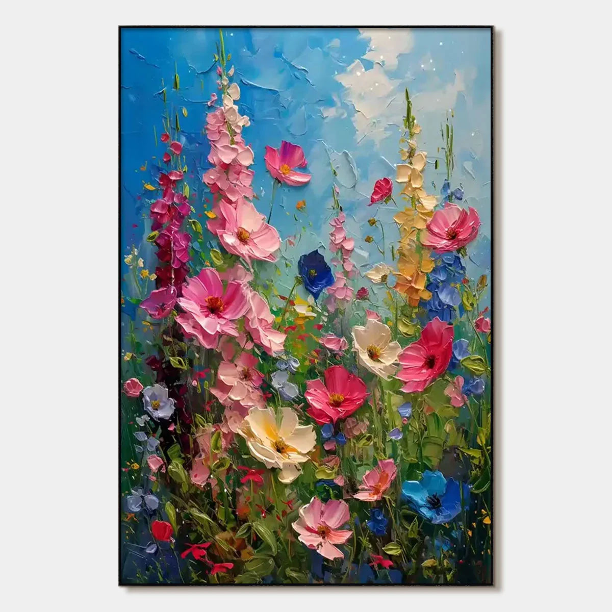 SUMMER MEADOW DANCE: Textured Impasto Floral Oil Painting | hanging in living room, Abstract wall art