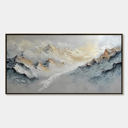SUMMIT'S WHISPER: Textured Wabi Sabi Abstract Mountain Landscape Painting | hanging in living room, Abstract wall art