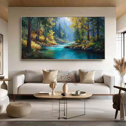 SUNBEAM CREEK: Vivid Forest River Landscape Oil Painting | Landscape closeup, raised brushwork detail
