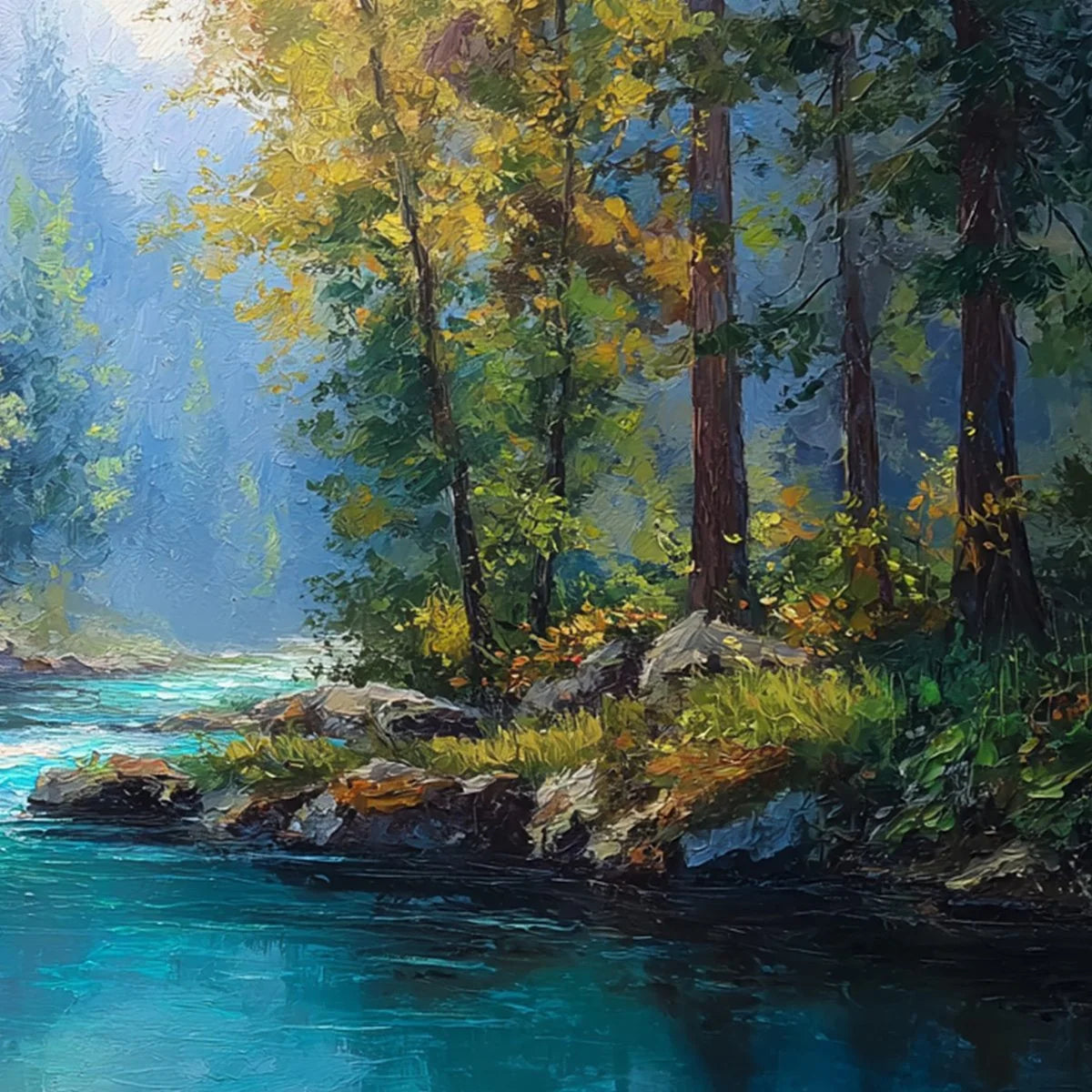 SUNBEAM CREEK: Vivid Forest River Landscape Oil Painting | rolled canvas, ready for custom framing